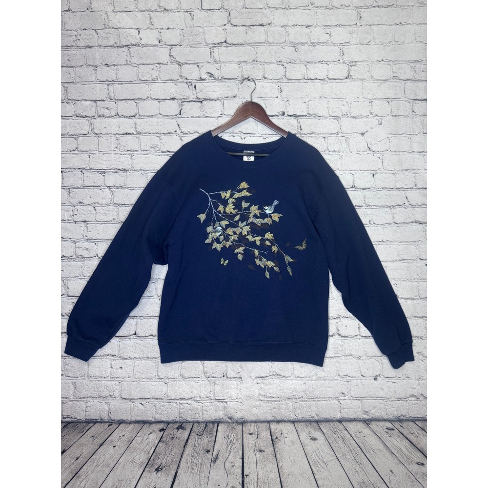 Jerzees Navy Blue Bird Tree Print Sweatshirt LGG